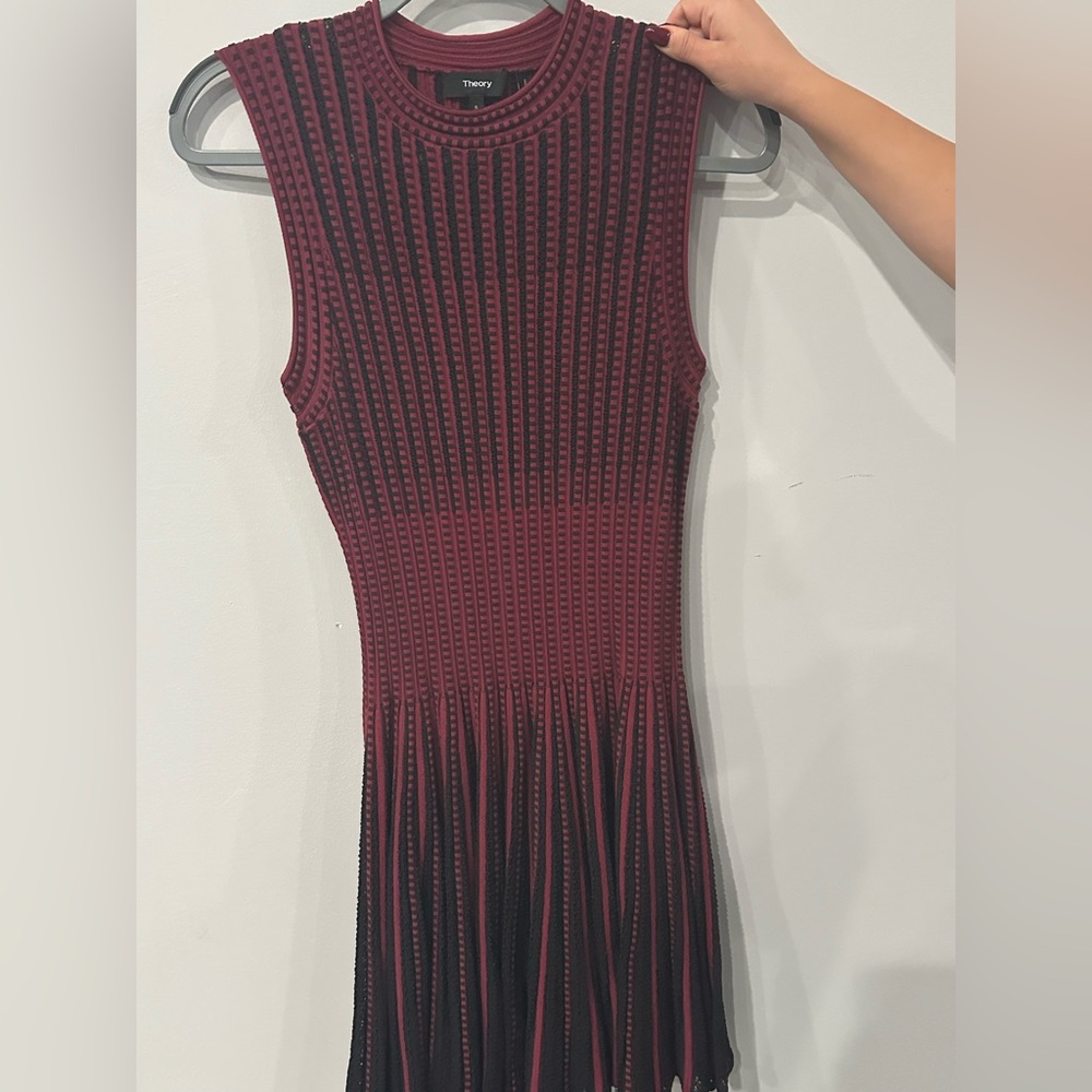 Theory Burgundy and Black Midi Dress